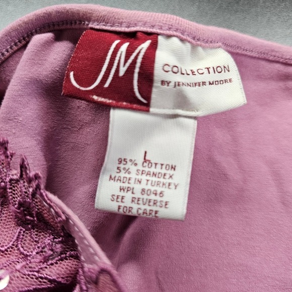 Vintage JM Collection Blouse Womens Large Pink Lace Floral Stretch Soft Casual - Picture 8 of 8
